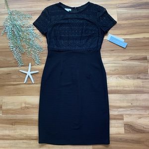 NWT! London Times Women’s Black Crochet Top Sheath Dress, Size 4